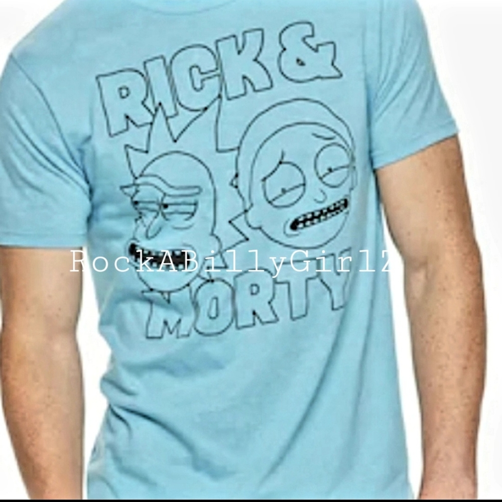 Rick & Morty Blue Party Heads Tee Shirt Adult Swim